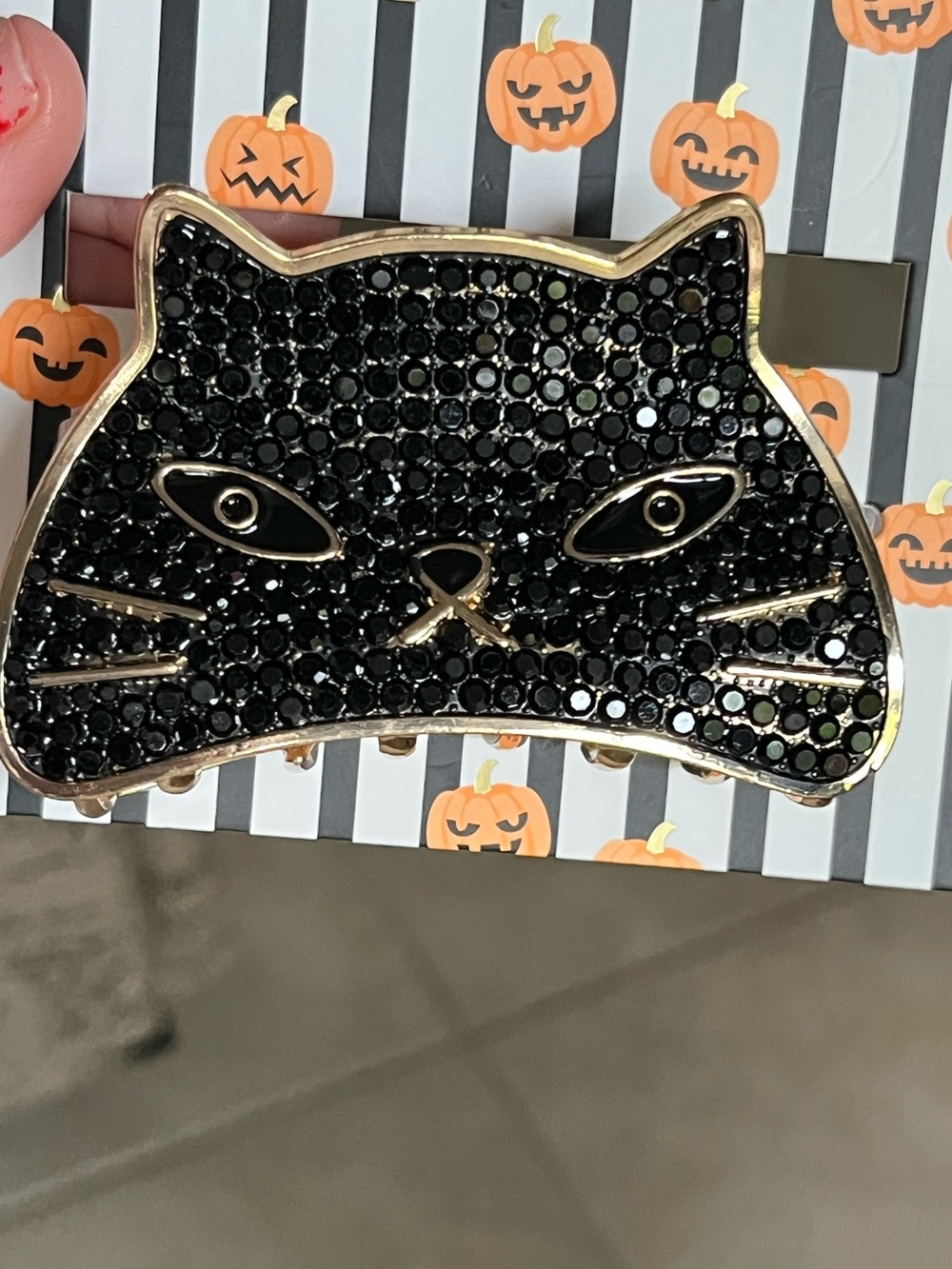 Piper K Black Cat Face Rhinestone Hair Claw Clip Halloween Gold Tone